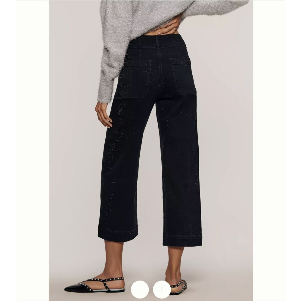 Anthropologie Maeve Colette Sparkle Crop High Rise Wide Leg Jeans Sz 28 Black - Picture 2 of 12